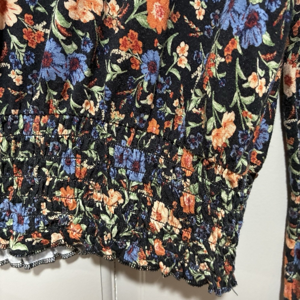 AE American Eagle Women Top Tie-Front Floral Blouse Sz Medium Soft Lounge Casual - Picture 5 of 11